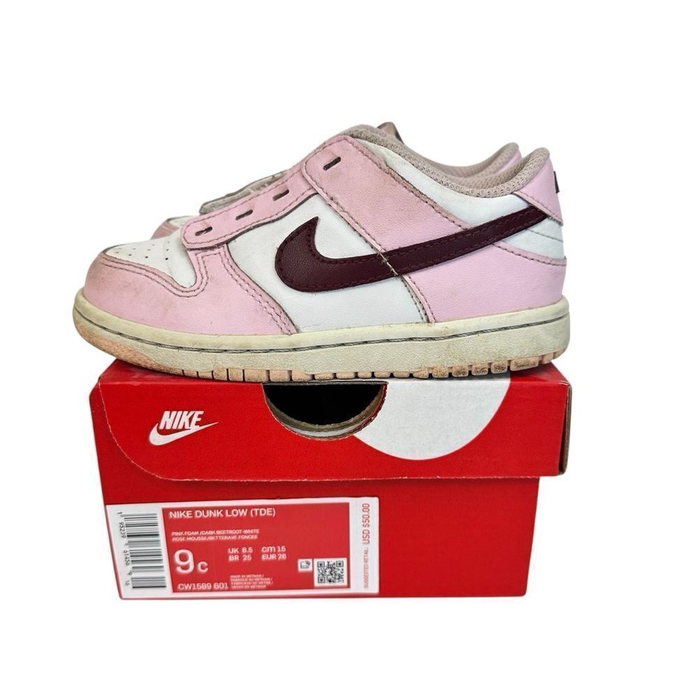 Nike Dunk Low Toddler 9C Pink Foam Red White Sneaker Shoes